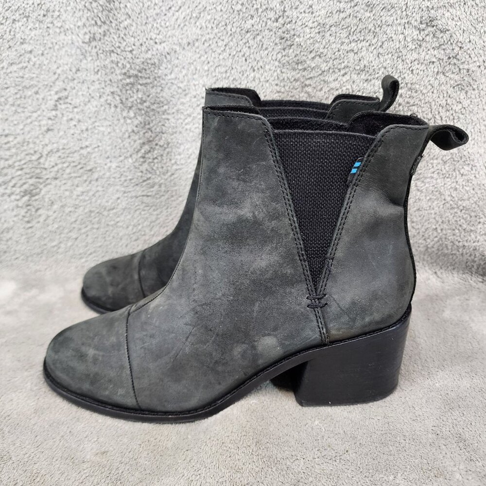 Toms Shoes Womens Size 7 Black Leather Chelsea Boots Blue Tab